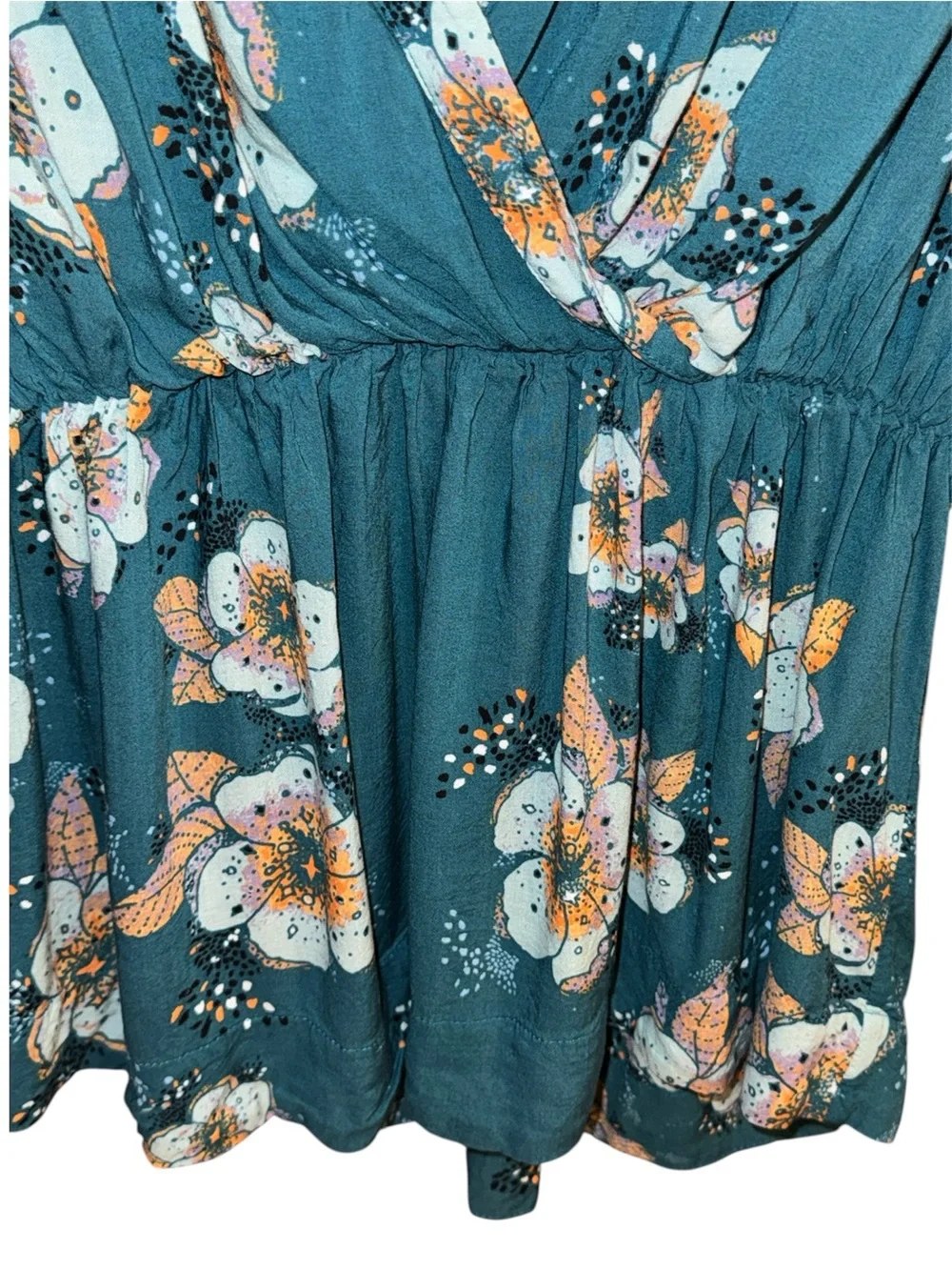 Free People Teal Tuscan Dreams Floral Wrap Peplum Tunic Sz XS
